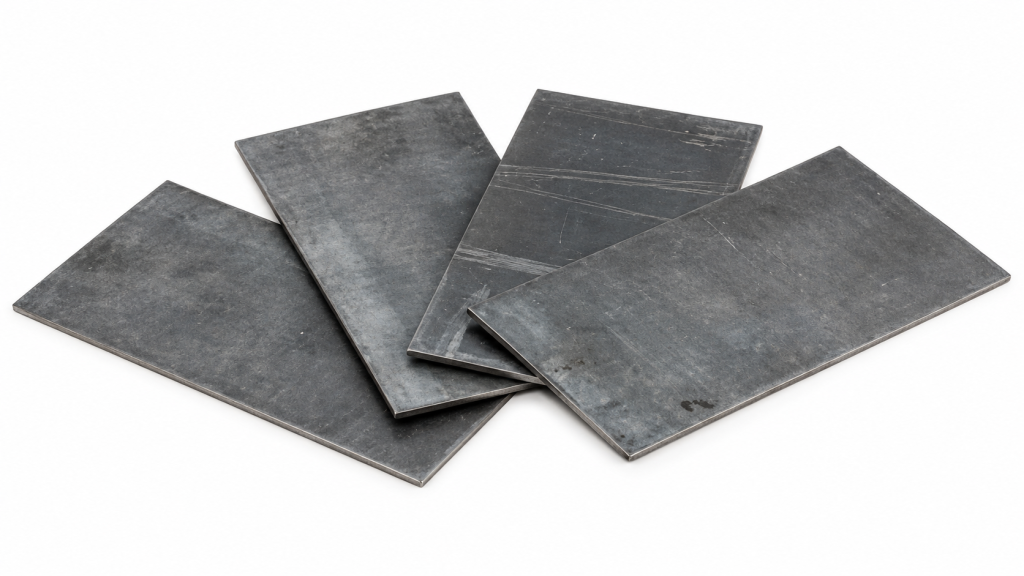 Overlapping lead sheets for radiation shielding on a white background.